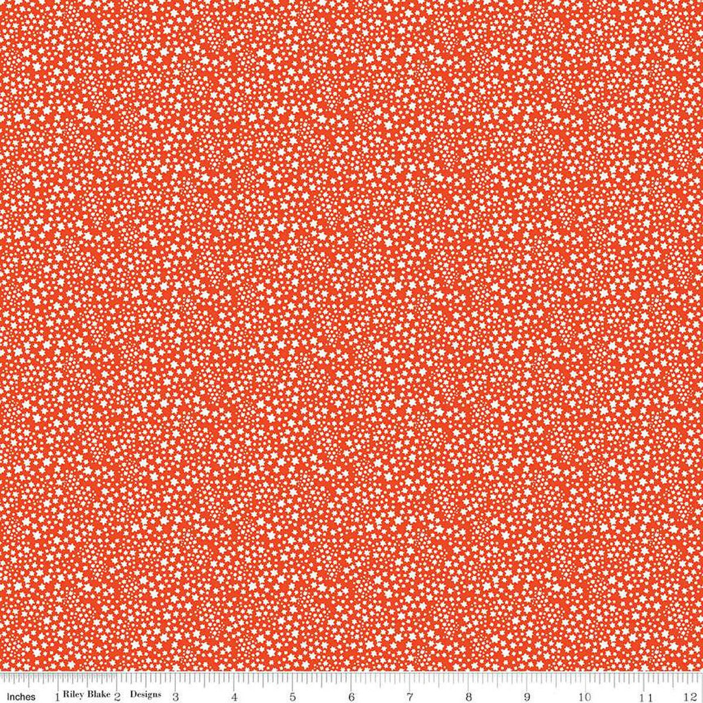 CLEARANCE Copacetic Starflower C14685 Persimmon by Riley Blake Designs - Tiny White Blossoms - Quilting Cotton Fabric