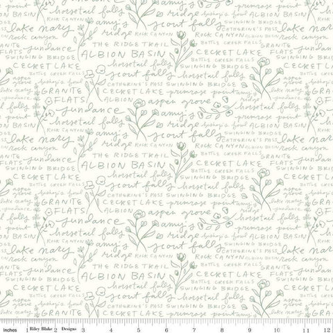 Albion Text C14595 Cream - Riley Blake Designs - Flowers Places in Wasatch Mountains Utah - Quilting Cotton Fabric