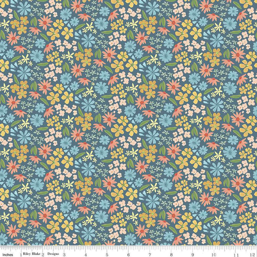 Albion Flowers C14591 Blue - Riley Blake Designs - Floral - Quilting Cotton Fabric