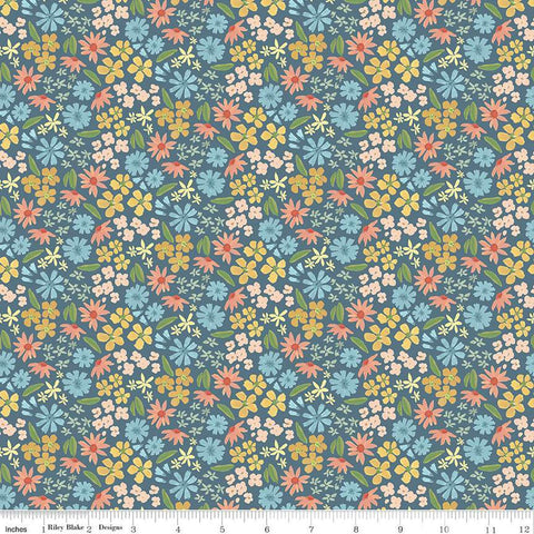 Albion Flowers C14591 Blue - Riley Blake Designs - Floral - Quilting Cotton Fabric