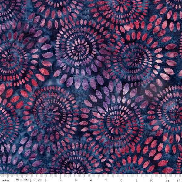 SALE Batiks Expressions Dahlias BT23010 Denim Bijou - Riley Blake Designs - Hand-Dyed Tjaps Print - Quilting Cotton
