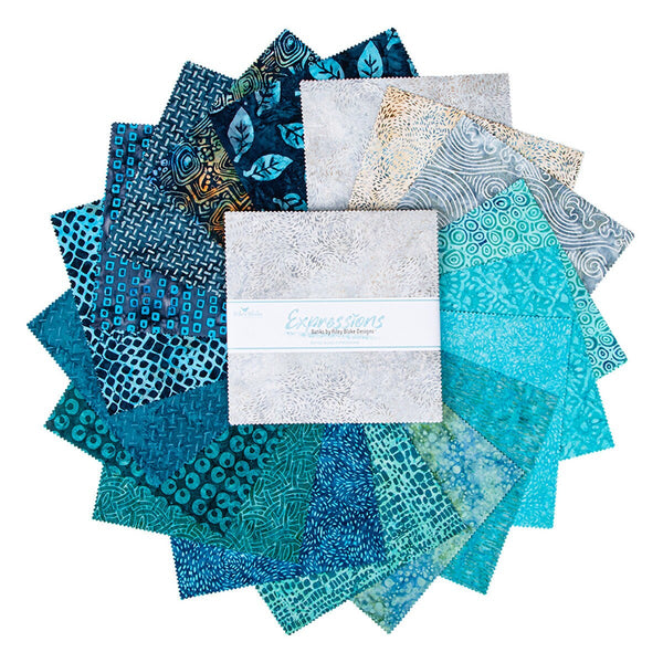 SALE Batiks Expressions Bayou Blues Layer Cake 10" Stacker Bundle - Riley Blake Designs - 42 piece Precut Pre cut - Quilting Cotton Fabric