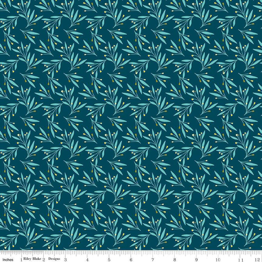 SALE Feed My Soul Leaves C14554 Navy by Riley Blake Designs - Leaf Sprigs Berries - Quilting Cotton Fabric