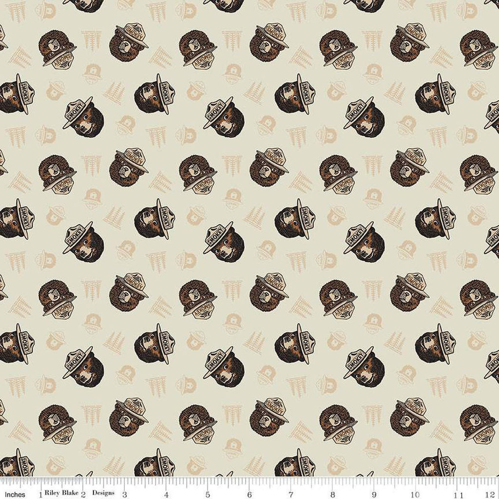 13" End of Bolt - Only You Smokey Toss C14641 Cream - Riley Blake - Bear Wildfire Prevention - Quilting Cotton Fabric - Licensed Product