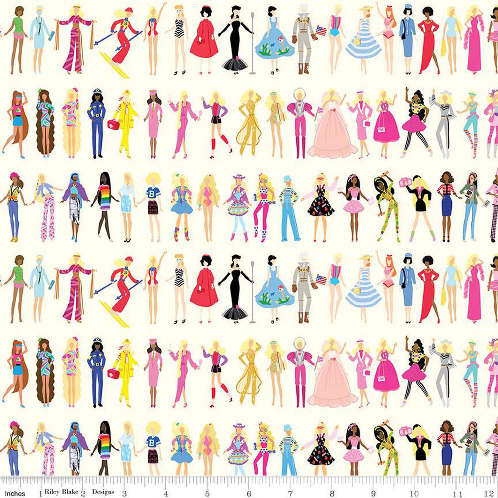 Barbie World Barbie Dolls  CD15021 Cream - Riley Blake Designs - DIGITALLY PRINTED - Quilting Cotton Fabric