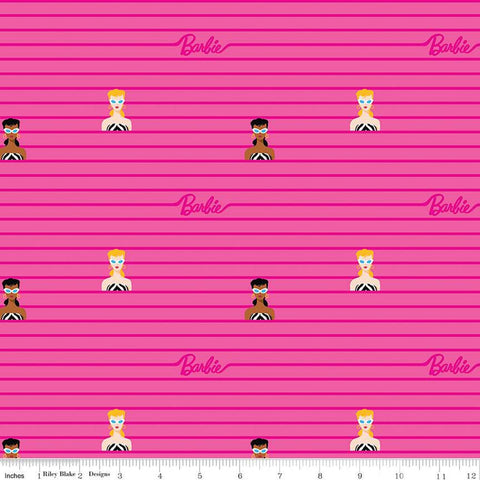 Barbie World Barbie Stripe C15022 Hot Pink - Riley Blake Designs - Doll Logo Icons Stripes Striped - Quilting Cotton Fabric