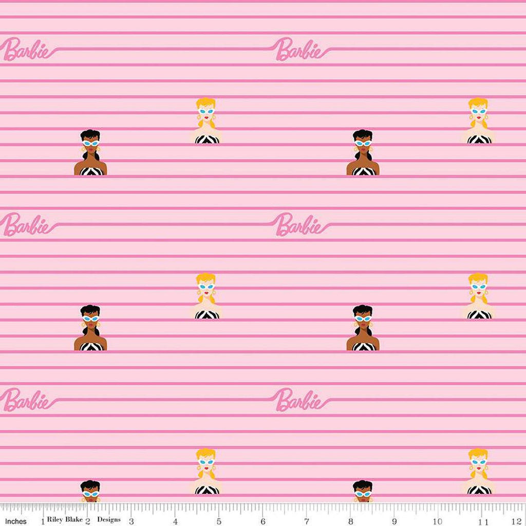 SALE Barbie World Barbie Stripe C15022 Pink - Riley Blake Designs - Doll Logo Icons Stripes Striped - Quilting Cotton Fabric