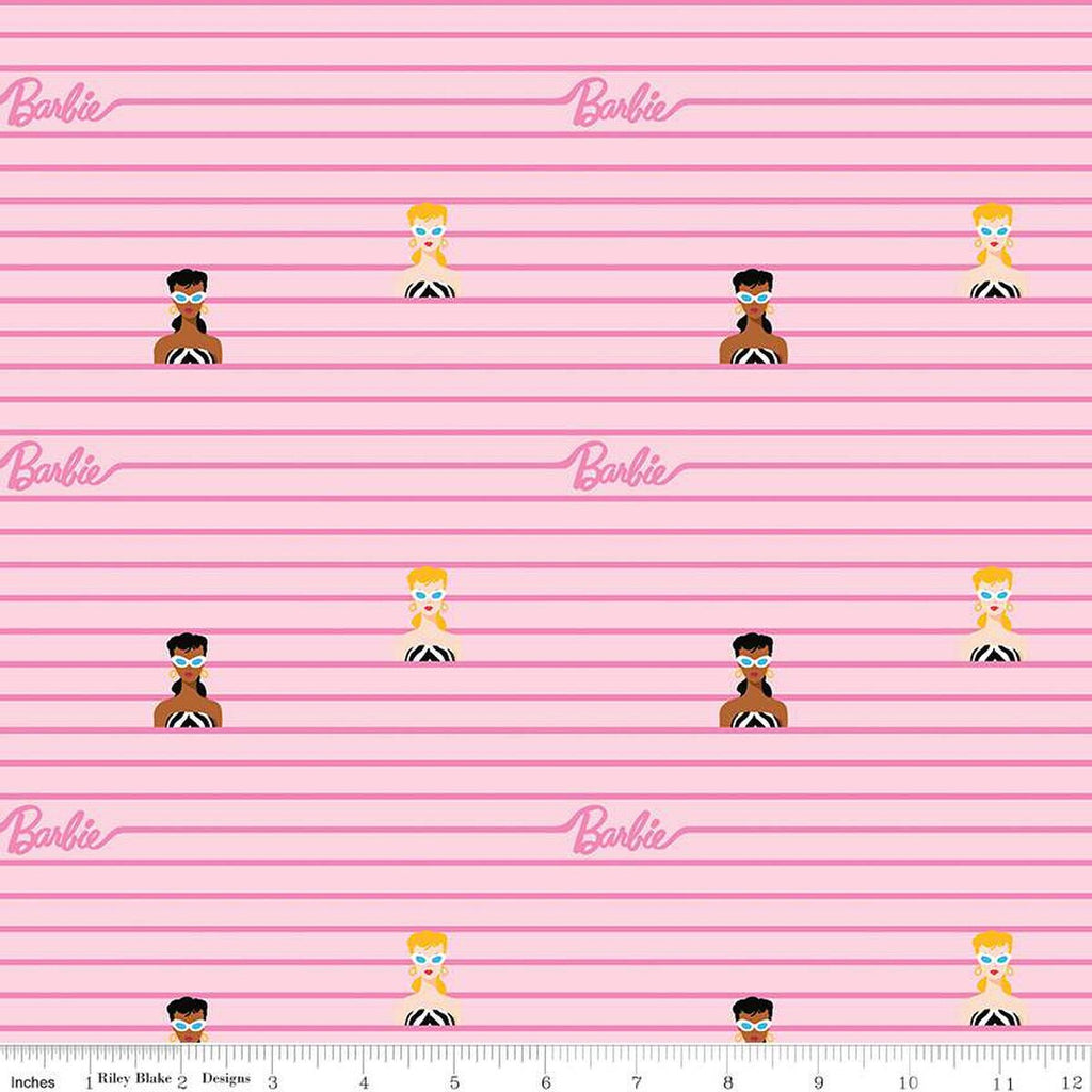 SALE Barbie World Barbie Stripe C15022 Pink - Official Licensed Product - Doll Logo Icons Stripes Striped - Quilting Cotton Fabric