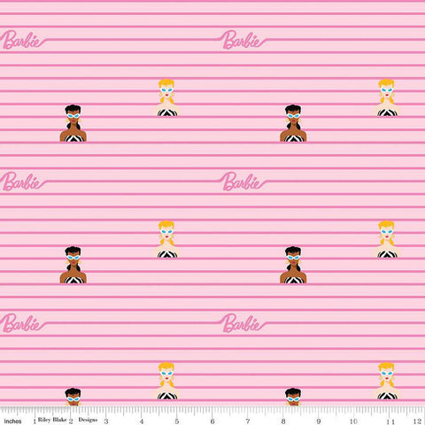 SALE Barbie World Barbie Stripe C15022 Pink - Riley Blake Designs - Doll Logo Icons Stripes Striped - Quilting Cotton Fabric