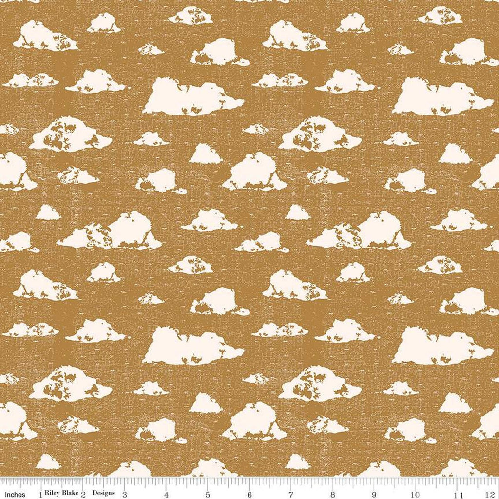 Dancing Daisies Skies C14541 Golden - Riley Blake Designs - Clouds - Quilting Cotton Fabric