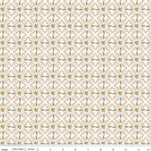 SALE Dancing Daisies Blooming Gingham C14544 Ecru by Riley Blake Designs - Geometric Leaves Flowers - Quilting Cotton Fabric