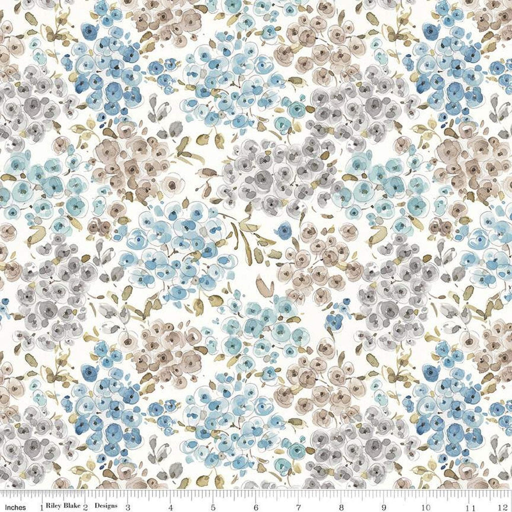 SALE Blue Escape Coastal Floral C14512 Off White by Riley Blake Designs - Flowers Blossoms - Quilting Cotton Fabric