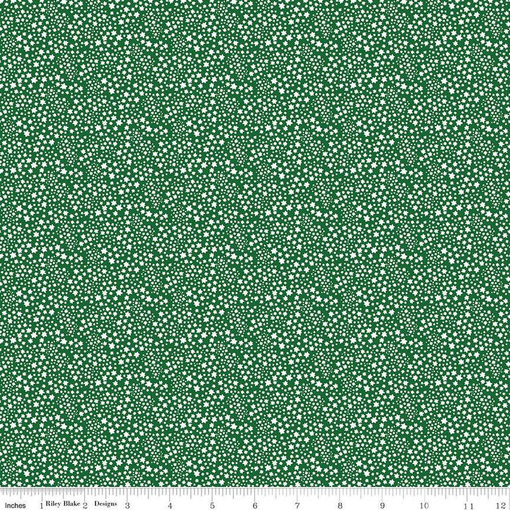 CLEARANCE Copacetic Starflower C14685 Forest by Riley Blake Designs - Tiny White Blossoms - Quilting Cotton Fabric