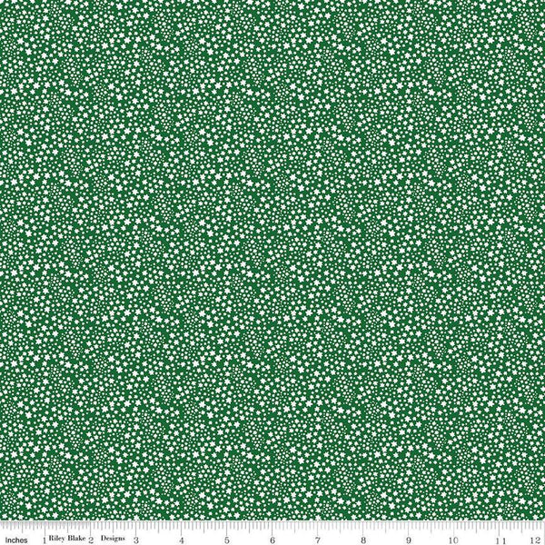 CLEARANCE Copacetic Starflower C14685 Forest by Riley Blake Designs - Tiny White Blossoms - Quilting Cotton Fabric