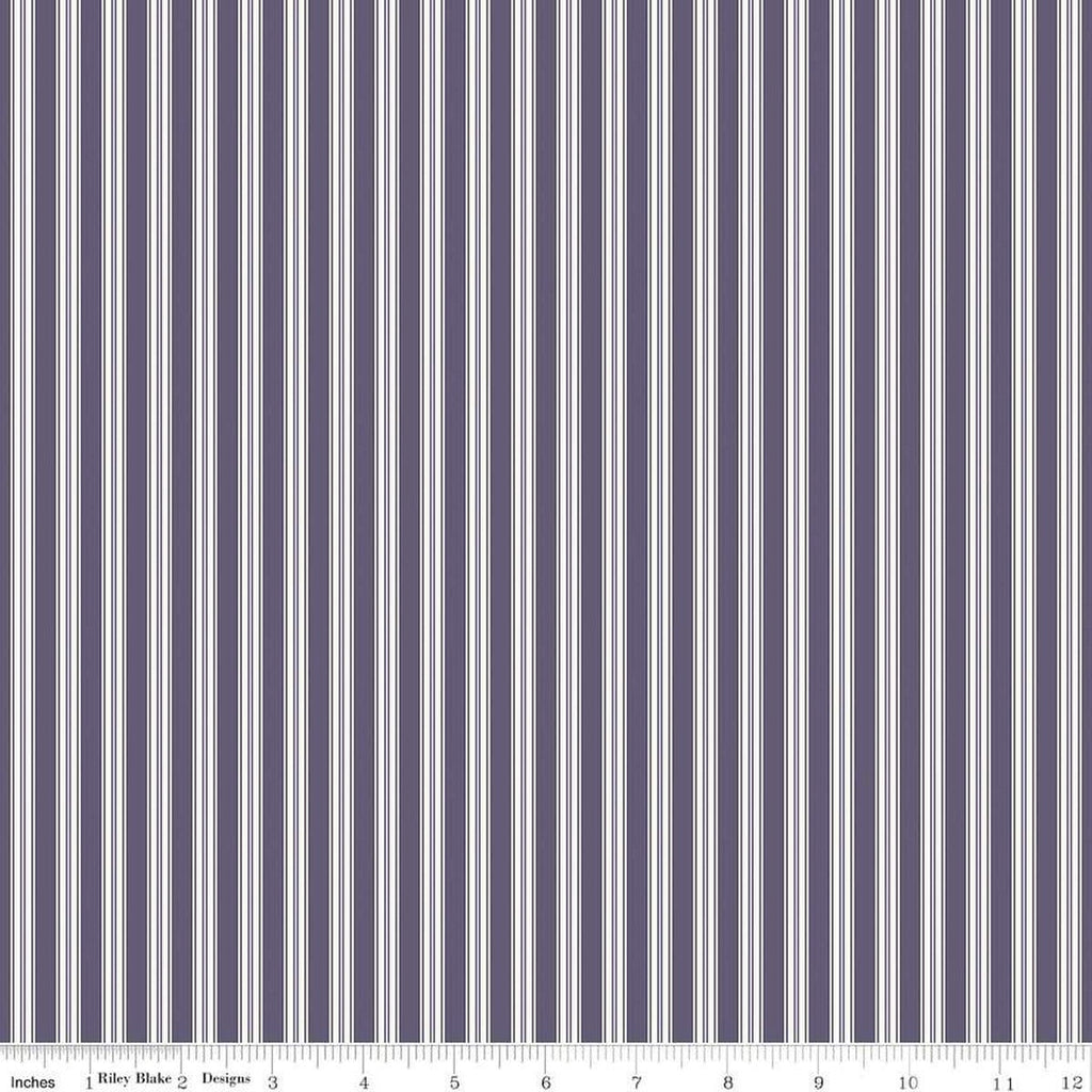 Sophisticated Halloween Ticking C14624 Heather - Riley Blake Designs - Purple/Cream Stripes Stripe Striped - Quilting Cotton Fabric