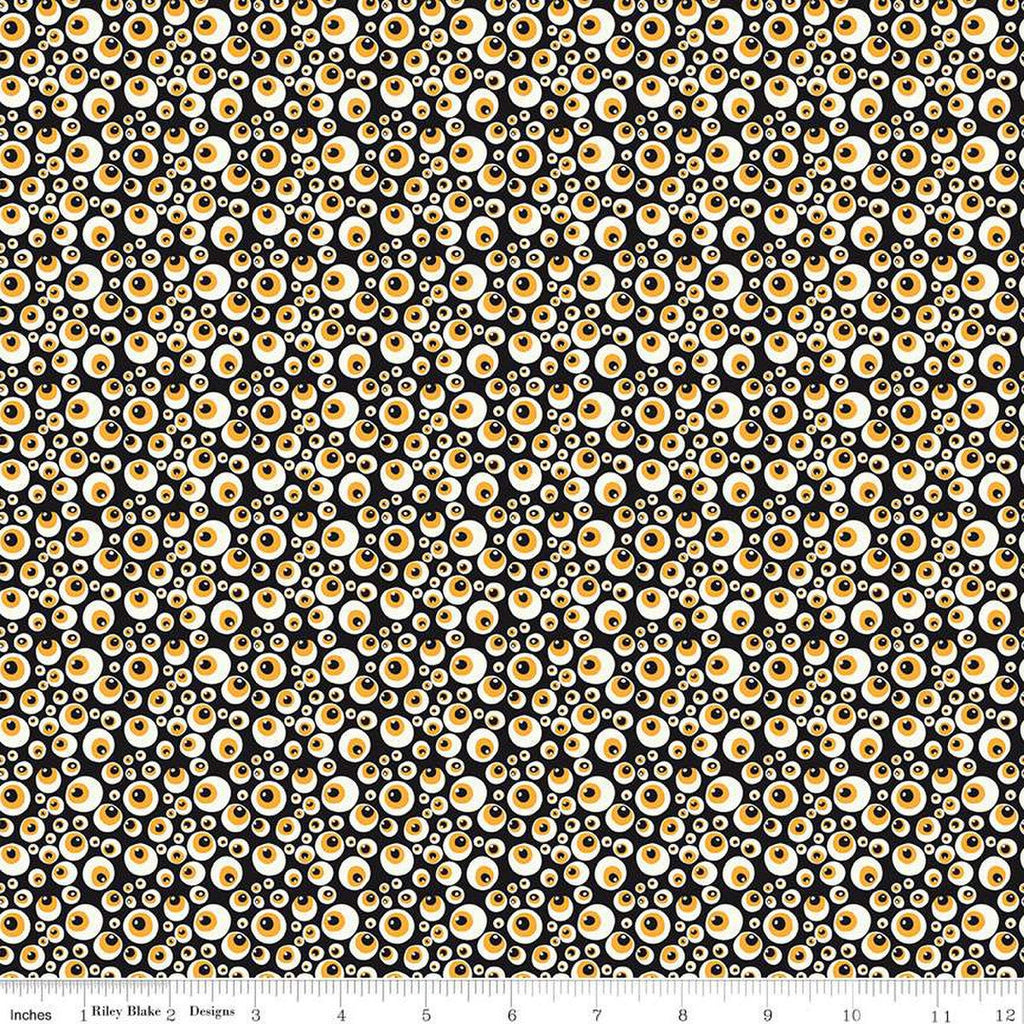 Beggar's Night Eyeballs GC14503 Black GLOW in the DARK - Riley Blake Designs - Halloween Eyes - Quilting Cotton Fabric
