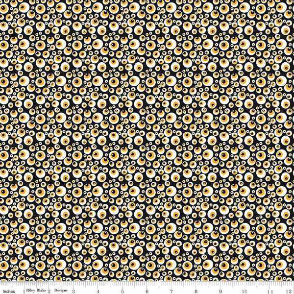 Beggar's Night Eyeballs GC14503 Black GLOW in the DARK - Riley Blake Designs - Halloween Eyes - Quilting Cotton Fabric