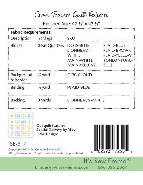 SALE Cross Trainer Quilt PATTERN P051 by It's Sew Emma - Riley Blake Designs - INSTRUCTIONS Only - Piecing Fat Quarter Friendly