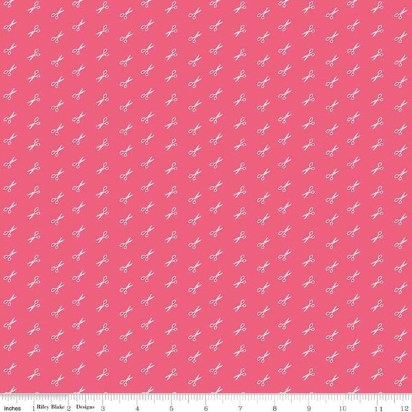 SALE Bee Basics Scissors C6408 Raspberry by Riley Blake Designs - Lori Holt - Quilting Cotton Fabric