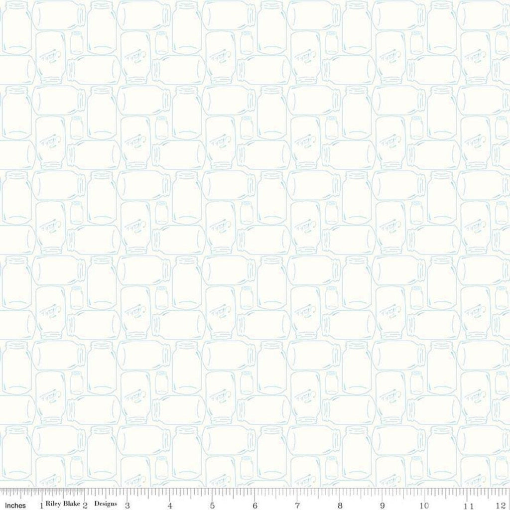 SALE Bee Backgrounds Canning Jar C6385 Aqua - Riley Blake Designs - Jars on Off White - Lori Holt - Quilting Cotton Fabric