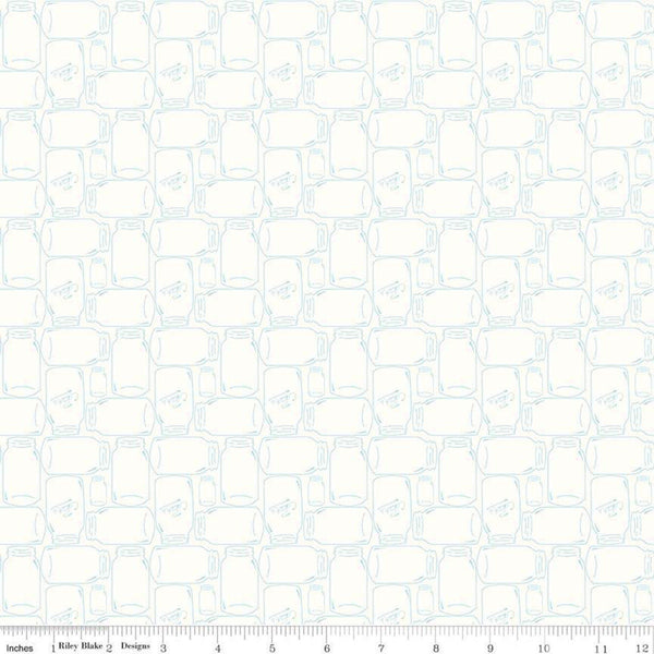 SALE Bee Backgrounds Canning Jar C6385 Aqua - Riley Blake Designs - Jars on Off White - Lori Holt - Quilting Cotton Fabric