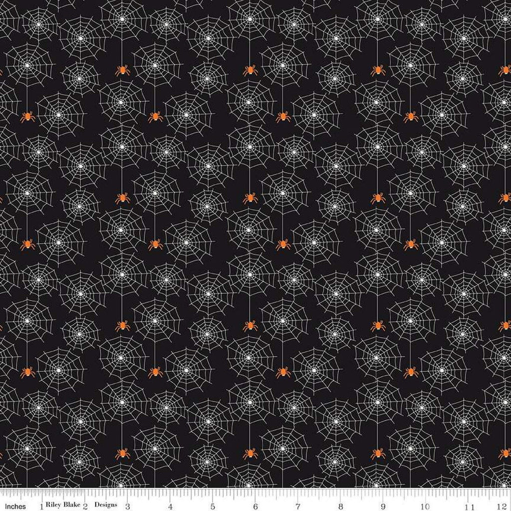 Beggar's Night Spiderwebs GC14502 Black GLOW in the DARK - Riley Blake Designs - Halloween Spiders Webs - Quilting Cotton Fabric