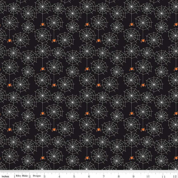 Beggar's Night Spiderwebs GC14502 Black GLOW in the DARK - Riley Blake Designs - Halloween Spiders Webs - Quilting Cotton Fabric