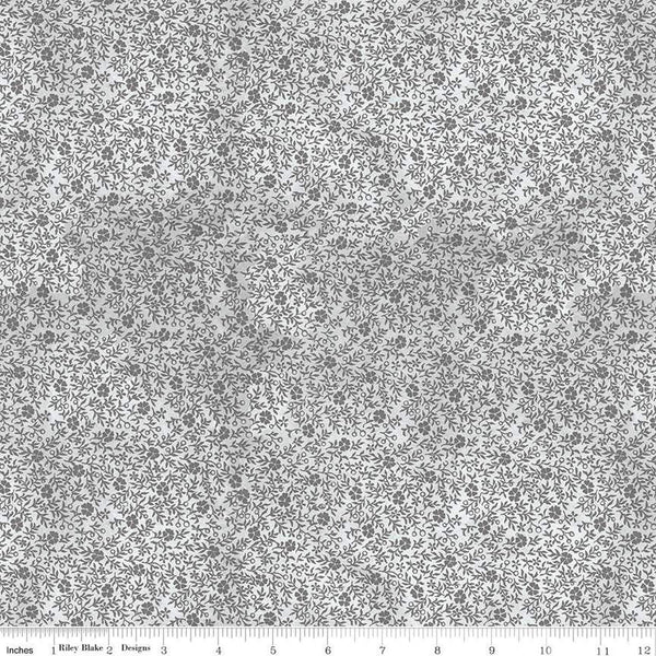 SALE Pumpkin Patch Inside Clover C14582 Gray - Riley Blake Designs - Halloween Floral Flowers - J. Wecker Frisch - Quilting Cotton Fabric