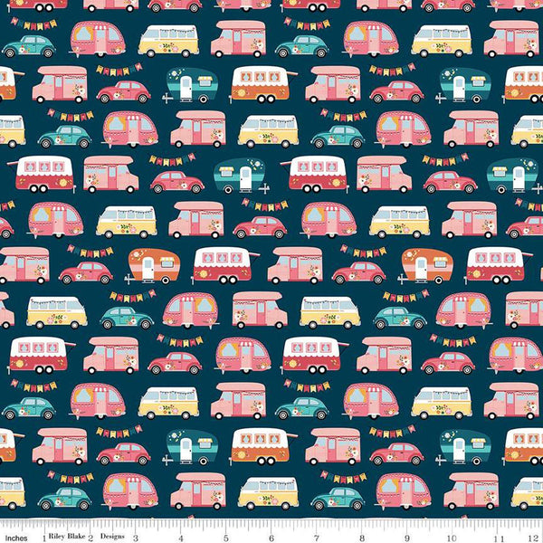 SALE Gone Glamping Campers C14792 Midnight by Riley Blake Designs - Camping Vehicles Trailers - Quilting Cotton Fabric