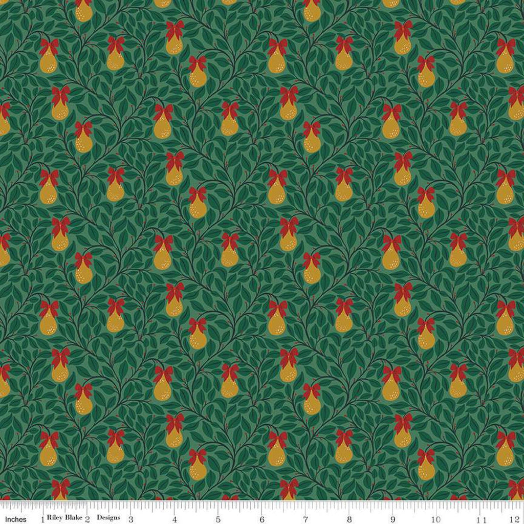 SALE A Pear-fect Christmas Pear Tree C14975 Green - Riley Blake Designs - Leaves Branches Pears - Quilting Cotton Fabric