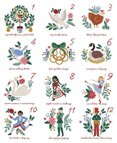 A Pear-fect Christmas Twelve Days of Christmas Panel P14978 - Riley Blake Designs - Scenes Text - Quilting Cotton Fabric