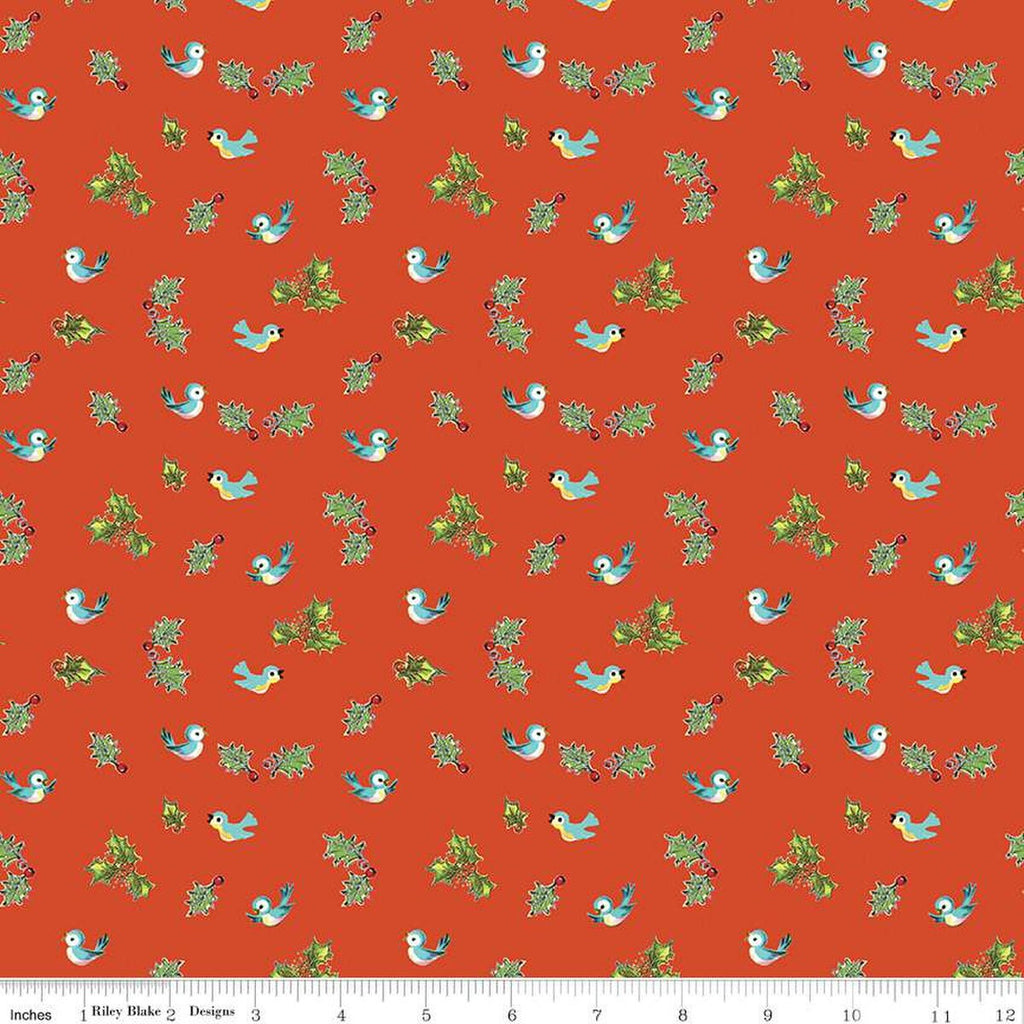 CLEARANCE Jingle Bells Holly Birds C14835 Red by Riley Blake Designs - Christmas - Quilting Cotton Fabric