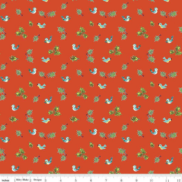 CLEARANCE Jingle Bells Holly Birds C14835 Red by Riley Blake Designs - Christmas - Quilting Cotton Fabric