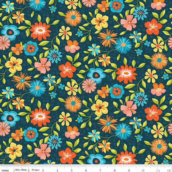 SALE Here Comes the Sun Main C14810 Midnight by Riley Blake Designs - Floral Flowers - Quilting Cotton Fabric