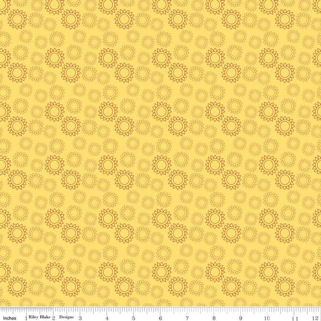 SALE Here Comes the Sun Sun C14814 Yellow - Riley Blake Designs - Outlined Suns - Quilting Cotton Fabric