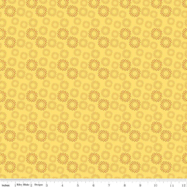 SALE Here Comes the Sun Sun C14814 Yellow - Riley Blake Designs - Outlined Suns - Quilting Cotton Fabric