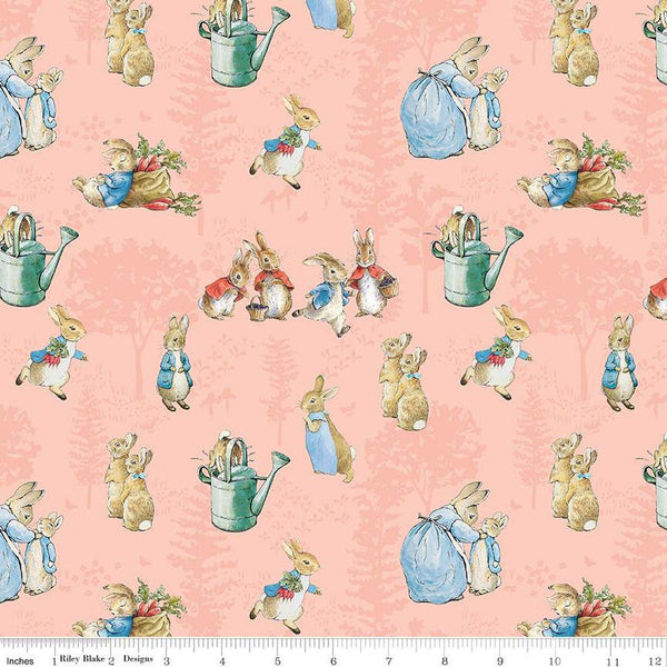 The Tale of Peter Rabbit Main C14700 Coral - Riley Blake Designs - Beatrix Potter Vignettes - Quilting Cotton Fabric - Licensed Product