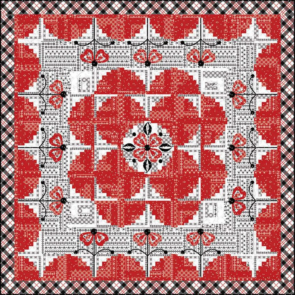 SALE Red Licorice Quilt PATTERN P112 Jillily Studio - Riley Blake Designs - INSTRUCTIONS Only - Piecing Log Cabin with Applique
