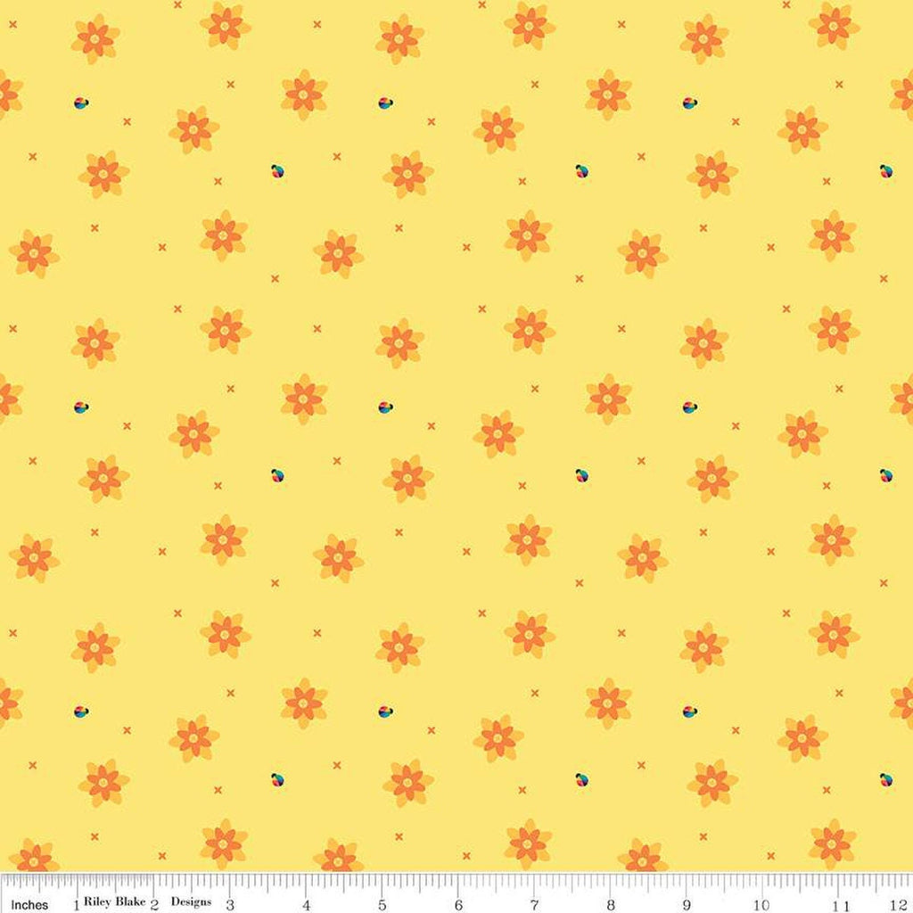 SALE Bloom Blissful C14984 Yellow by Riley Blake Designs - Flowers Floral Ladybugs X's - Quilting Cotton Fabric