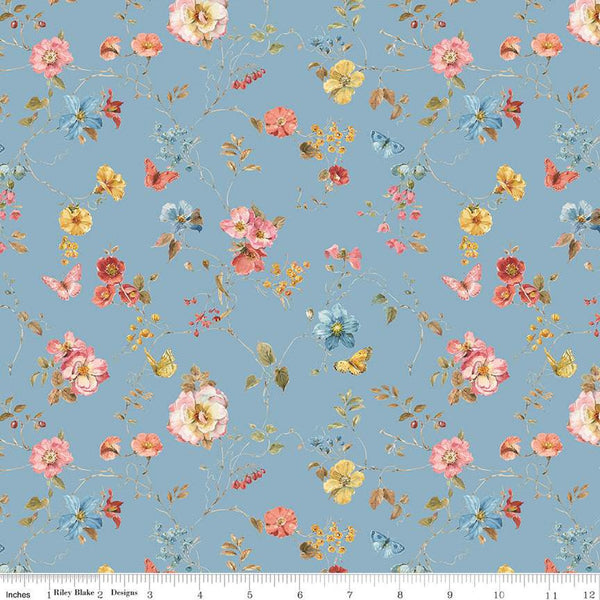 SALE Countryside Floral C14533 Blue by Riley Blake Designs - Flowers - Quilting Cotton Fabric