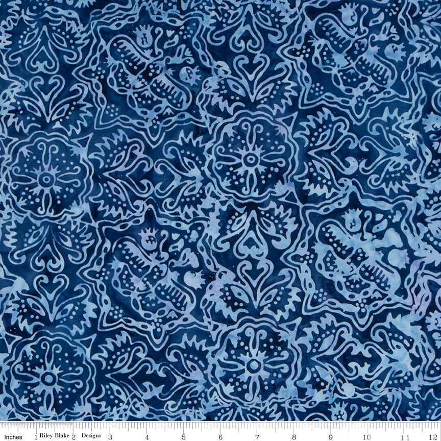 SALE Batiks Expressions BTCB1011 Capri Blue - Riley Blake Designs - Hand-Dyed Tjaps Print - Quilting Cotton Fabric
