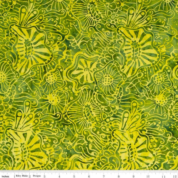SALE Batiks Expressions BTHH1094 Citrus Green - Riley Blake Designs - Hand-Dyed Tjaps Print - Quilting Cotton Fabric
