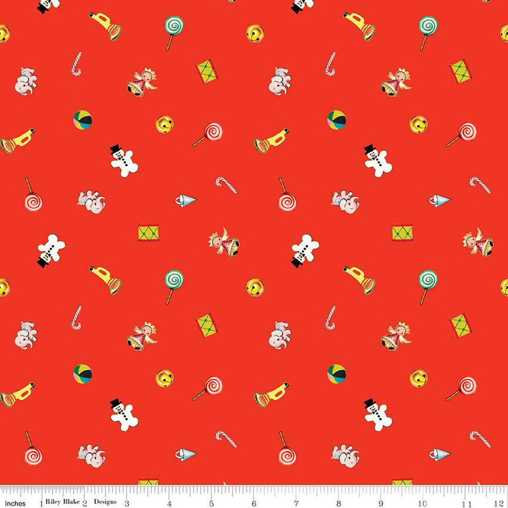 SALE Jingle Bells Toys C14833 Red by Riley Blake Designs - Christmas Vintage Toys - Quilting Cotton Fabric