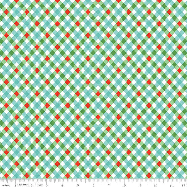 SALE Jingle Bells Plaid C14836 Multi by Riley Blake Designs - Christmas Diagonal - Quilting Cotton Fabric
