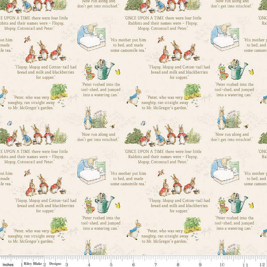 The Tale of Peter Rabbit Text C14701 Cream - Riley Blake Designs - Beatrix Potter Vignettes - Quilting Cotton Fabric - Licensed Product