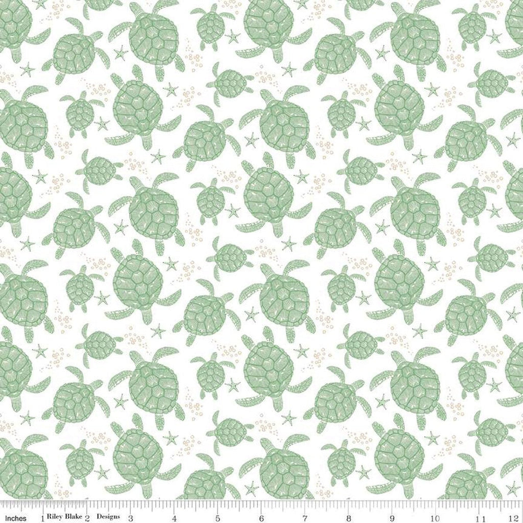 Free as the Ocean Turtles C14802 White by Riley Blake Designs - Ocean Plants - Quilting Cotton Fabric