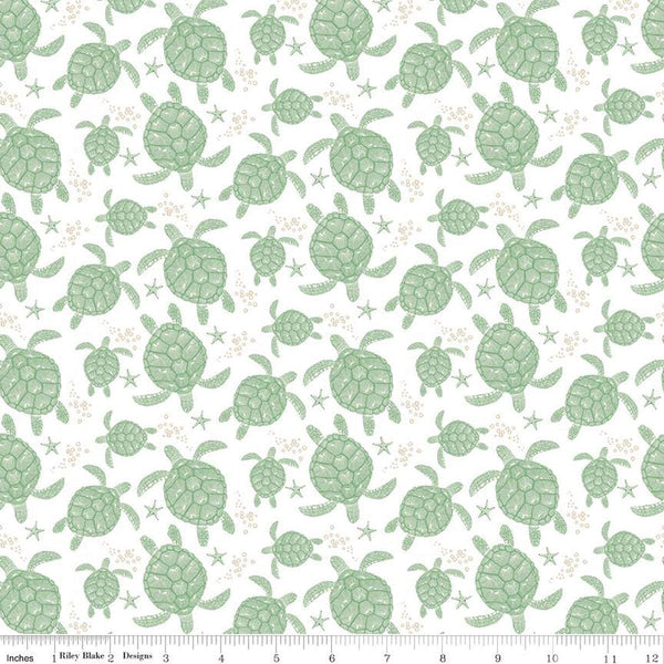 Free as the Ocean Turtles C14802 White by Riley Blake Designs - Ocean Plants - Quilting Cotton Fabric