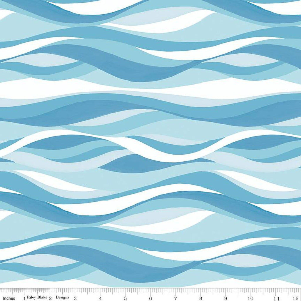 Free as the Ocean Ocean C14803 Aqua by Riley Blake Designs - Wavy Lines - Quilting Cotton Fabric