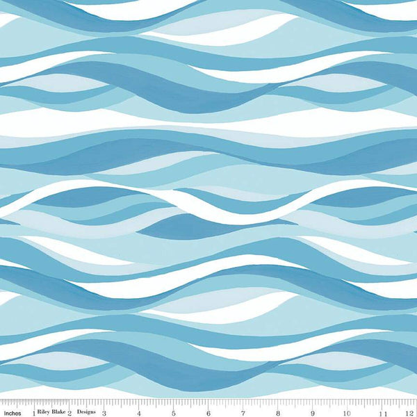 Free as the Ocean Ocean C14803 Aqua by Riley Blake Designs - Wavy Lines - Quilting Cotton Fabric