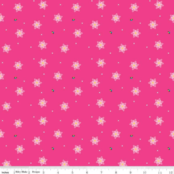 SALE Bloom Blissful C14984 Hot Pink by Riley Blake Designs - Flowers Floral Ladybugs X's - Quilting Cotton Fabric